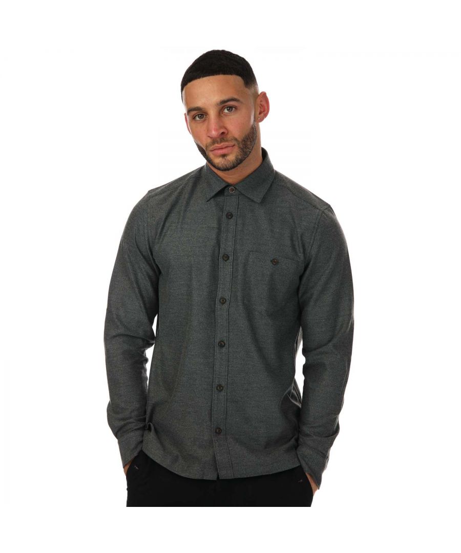 Mens Ted Baker Robott Semi Plain Shirt in grey.- Button-down collar.- Button fastening.- Neat chest pocket.- Button cuffs.- Regular fit.- 64% Polyester  34% Viscose  2% Elastane.- Ref: 251239DKGREY