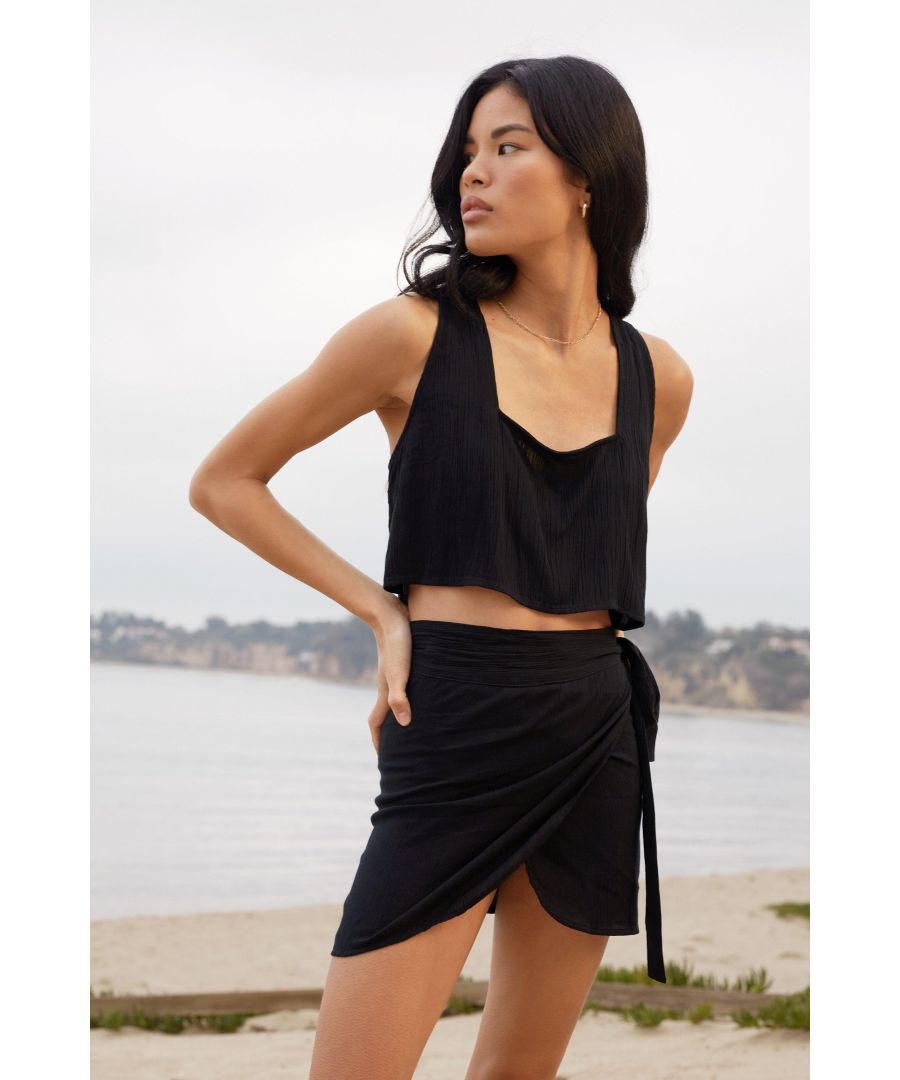 NastyGal Womens Crinkle Crop Vest And Mini Sarong Cover Up - Black Viscose - Size 6 UK