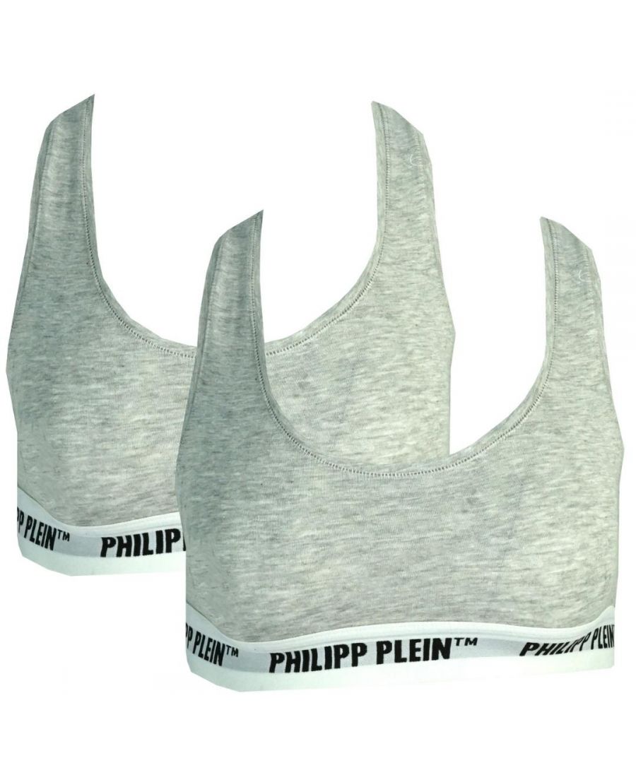 Philipp Plein grijs ondergoed sportbeha set van twee. Philipp Plein grijze sportbeha. Stretch pasvorm 95% katoen, 5% elastaan. Twee pak. Plein-branding op band. Stijl - DUPT01 94
