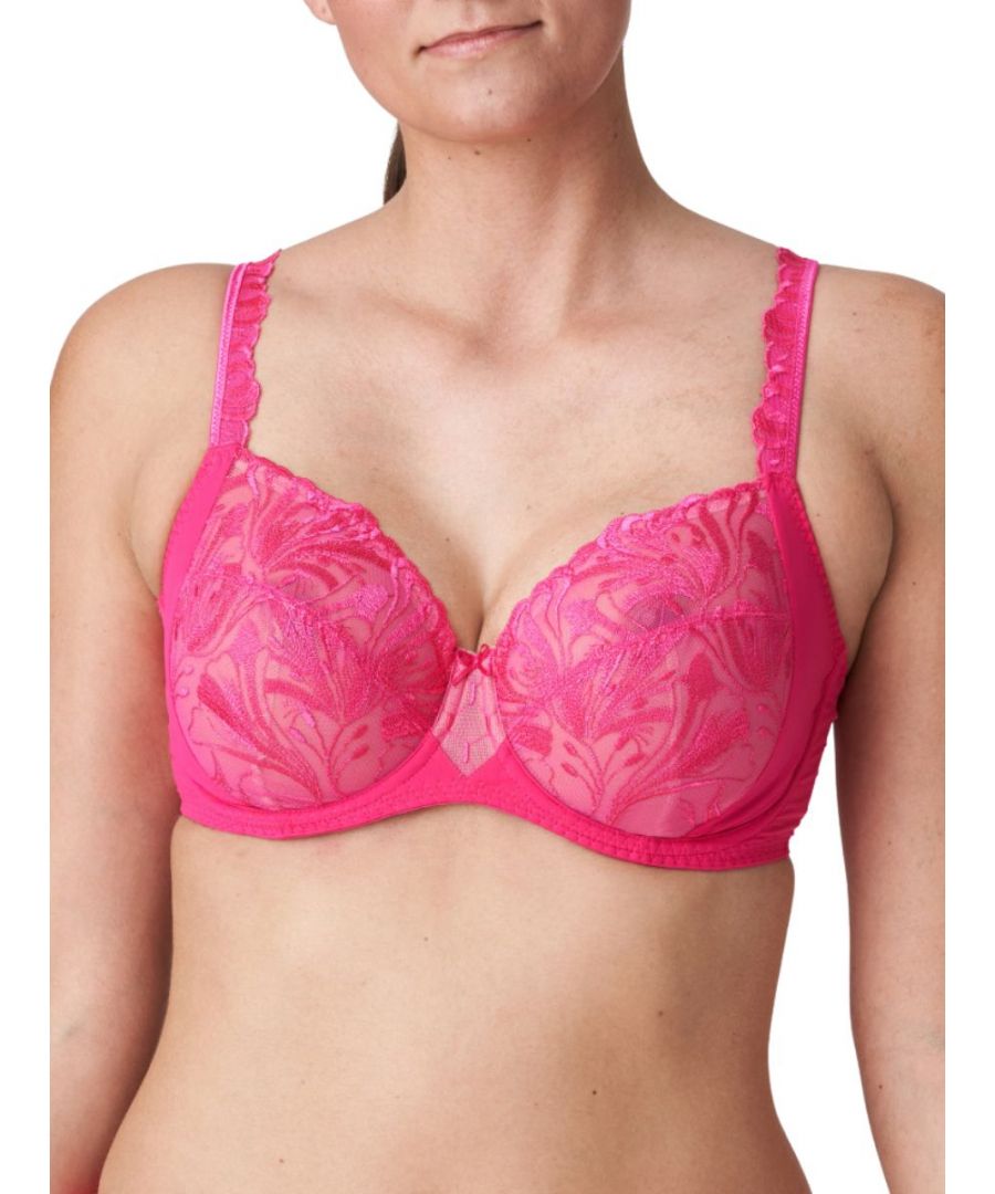 PrimaDonna Disah Full Cup Bra. With corset-style cups made from tulle, an opaque side panel and floral embroidery. Product is hand wash only.