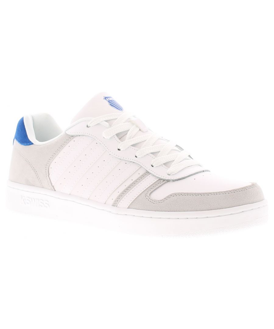 K-Swiss Court Palisades Mens Leather Trainers White. Leather Upper. Fabric Lining. Synthetic Sole. Mens Gents K Swiss Leather Lace Up Comfort Tr.
