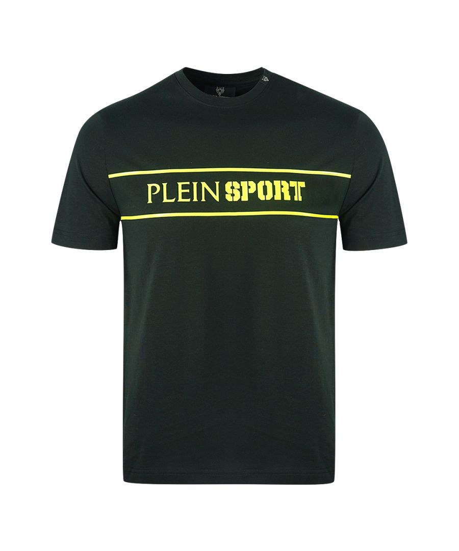 Philipp Plein Sport zwart T-shirt met logo in strook Philipp Plein Sport zwart T-shirt. 100% katoen. Plein-merklogo. Badges met Plein-logo Stijlcode: TIPS101 99