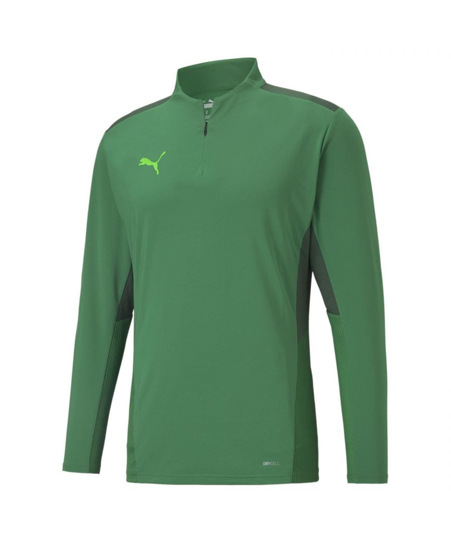 Puma Zip Top Mens - This Puma Zip Top is crafted with half zip fastening and long sleeves for a classic look. It features DryCELL technology to keep the skin cool, dry and comfortable and is a lightweight construction. This top is designed with a signature logo and is complete with Puma branding. > Fit Type: Regular Fit > Length: Regular > Sleeve Length: Long Sleeve > Fastenings: Half Zip Fastening > Cuffs: Open Hem > Pattern: Plain > Body Fit: Standard > Care Instructions: Follow Care Instructions > Style: Fleeces