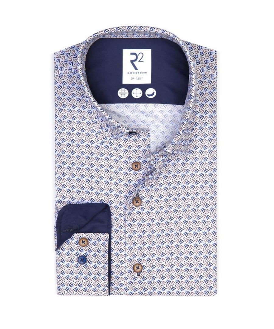 R2 Men's Patterned Long Sleeved Shirt Blue