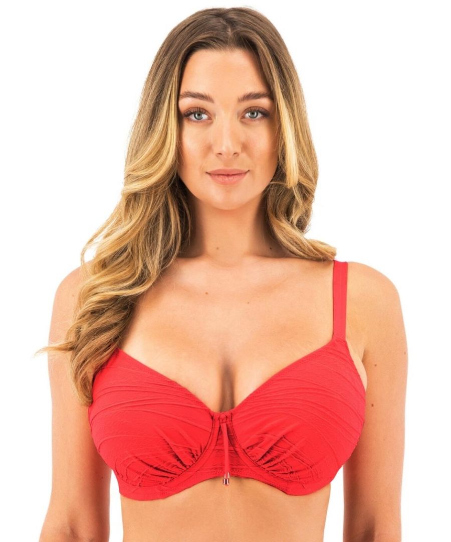 Fantasie Womens Beach Waves Underwired Gathered Full Cup Bikini Top - Red Polyamide - Size 34DD