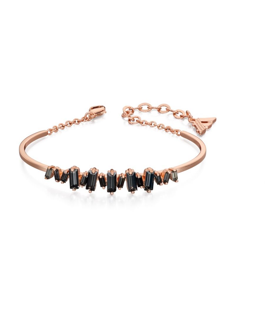 Fiorelli Fashion Rose Gold Plated Baguette Black Crystal Structured Bracelet<li>Design: This beautiful bracelet with baquette shaped black diamond stones will make a stunning addition to any outfit. Perfect for everyday wear or that special occasion, why not pair up with any of the matching items for a full coordinated look.<li>Composition: Made of alloy with imitation rose gold plating. Features black diamond coloured glass crystal stones.<li>Item weight: 9.59g<li>Fitting: This bracelet is a fi