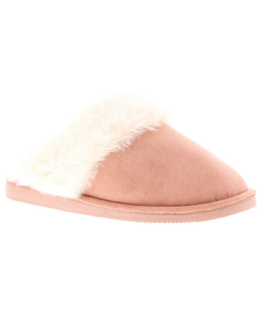 Image for Ladies Microfibre Slipper With Matching Rand Faux Fur Trim, Memory Foamsock And Lining Tpr Matching