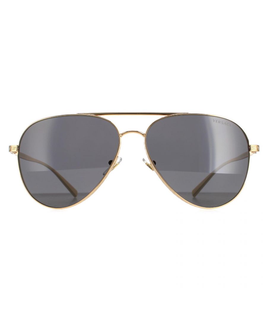 Versace Aviator Mens Gold Dark Gray VE2217  VE2217 are a stylish aviator style crafted from lightweight metal . The double bridge design and silicone nose pads ensure a comfortable all round fit. Versace's logo features on the inside of the temples for brand authenticity.