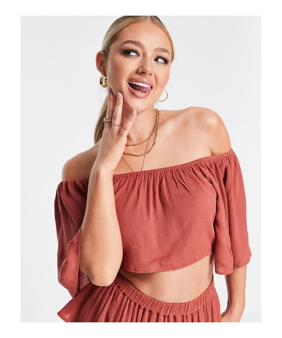 Top by ASOS DESIGN Summer, styled Off-shoulder style Tie fastening to reverse Regular fit Sold by Asos