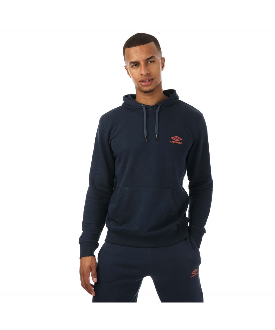 Mens Umbro Diamond Hoody in navy.- Drawcord on hood.- Long sleeves.- Kangaroo style pocket to front.- Ribbed cuffs and hem.- Raised small logo print to chest.- 70% Cotton  30% Polyester.- Ref: UMJM0634OG6NAV
