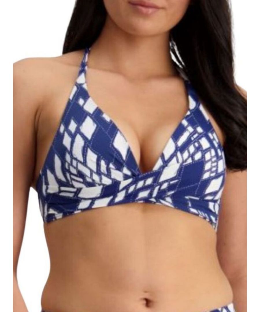 Moontide Womens Diamond Maze D/DD Triangle Bikini Top Navy - Blue Polyamide - Size X-Small