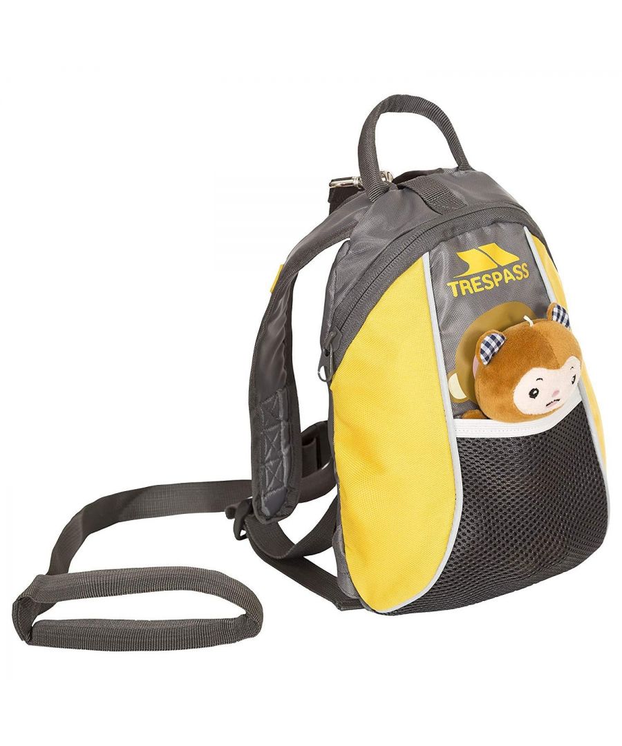 Baby's 5 liter rugzak. Afneembare veiligheidsgordel. Inbegrepen knuffeldieren. Voorvak van gaas. Bovenste handvat. Hoofdcompartiment met rits. 100% Polyester. Ongeveer: 26,5 x 20 x 8cm.