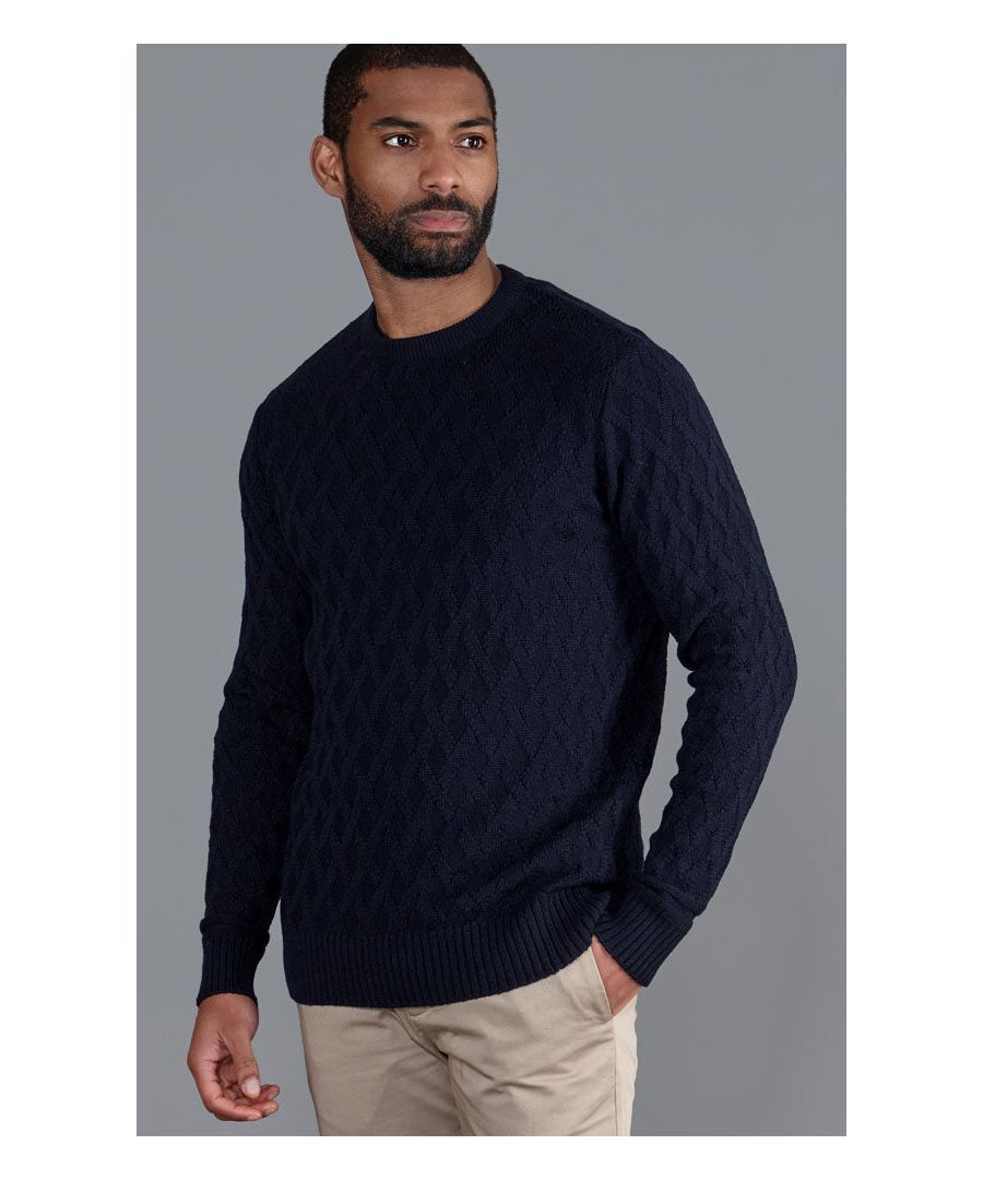 paul james knitwear mens 100% extrafine merino wool textured jumper in navy - size x-small