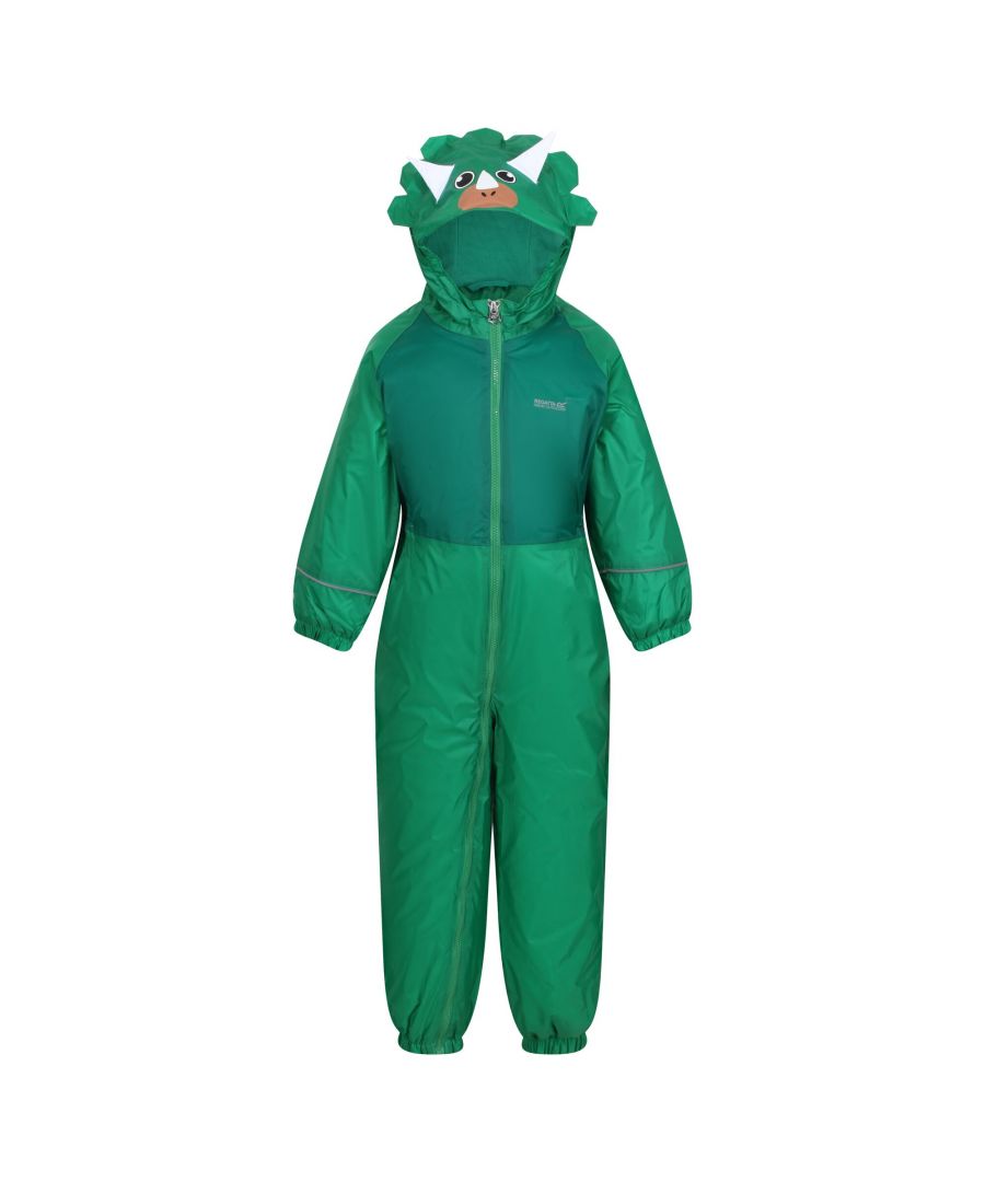 Material: Polyester. Fabric: Isolite. Design: Dinosaur, Logo. Lining: Fleece. Trim: Reflective. Hem: Elasticated. Waistline: Elasticated. Cuff: Elasticated. Neckline: Hooded. Sleeve-Type: Long-Sleeved. Hood Features: Animal Ears, Grown On Hood. Breathable, Insulated, Taped Seams, Water Repellent, Waterproof. Fastening: Full Zip. 5000g/m²/24hrs. Weather Resistant.