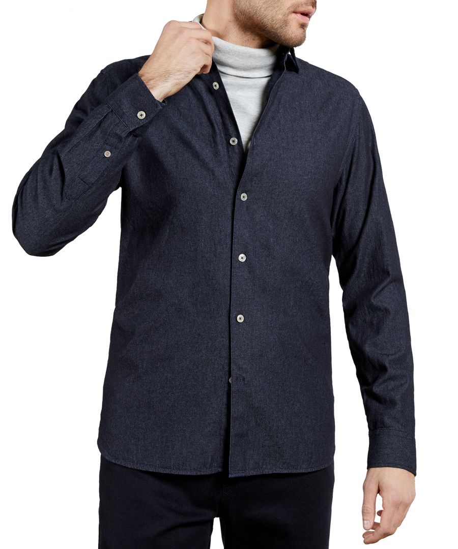 Image for Ted Baker Yaki Long-Sleeved Plain Denim Shirt, Blue