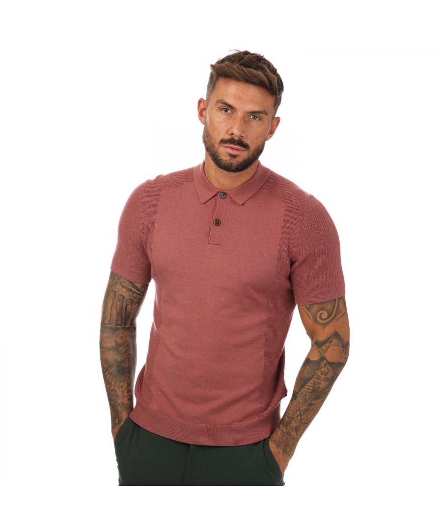 Mens Ted Baker Bump Short Sleeve Knitted Polo Shirt in pink.- Button neck fastening.- Short sleeved.- Ted Baker branded.- Contrast texture.- 33% Polyester  32% Polyamide  26% Acrylic  9% Wool.- Ref: 250396PINK