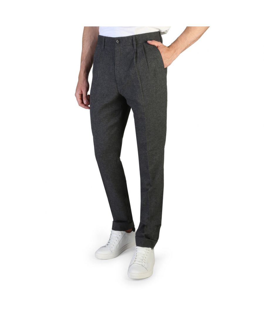Collection: Fall/Winter   Gender: Man   Type: Trousers   Fastening: zip   Pockets: 4   Material: cotton 35%, wool 35%, polyester 30%   Pattern: solid colour   Washing: dry clean   Model height, cm: 188   Model wears a size: 32   Fit: regular   Details: visible logo Cotton 35%, Wool 35%, Polyester 30%