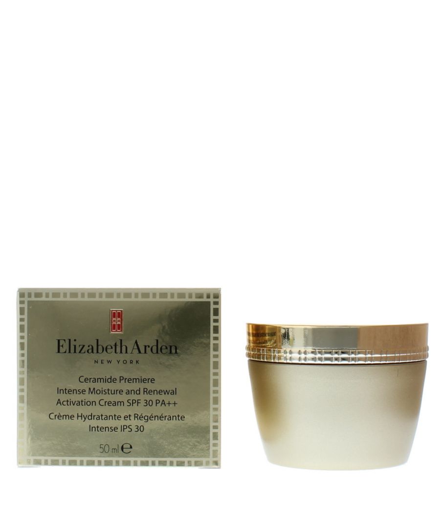 Elizabeth Arden Ceramide Premiere Intense Moisture And Renewal Activation Cream 50ml SPF 30 PA++\nThis rich, replenishing day cream provides intense moisture as it renews and strengthens your skin's appearance. Super-hydrating to restore skin's natural protective barrier and ease the appearance of fine lines and wrinkles. Helps support your skin's own natural collagen. Clinically proven to hydrate your skin.