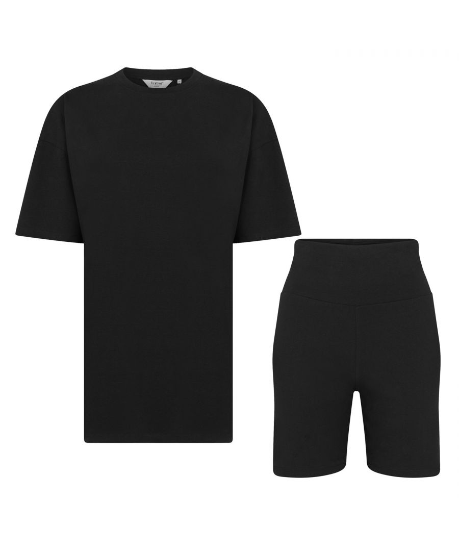 Firetrap T Shirt And Shorts Set Ladies - This Firetrap T Shirt And Shorts Set is great for your off duty days. Crafted in a regular fit from a soft cotton material, this set includes a T Shirt that boasts a ribbed crewneck, short sleeves and open trims, and a pair of cycling styled shorts with an elasticated waistband that allow for a customizable fit. Whilst decorated in a solid colouring throughout, the set is finished with the Firetrap branding. > Associated Activity: Lifestyle > Length: Regular > Fit Type: Regular Fit > Sleeve Length: Short Sleeve > Collar Style: Crew Neck > Fabric: Polyester > Care Instructions: Follow Care Instructions > Style: T-Shirts