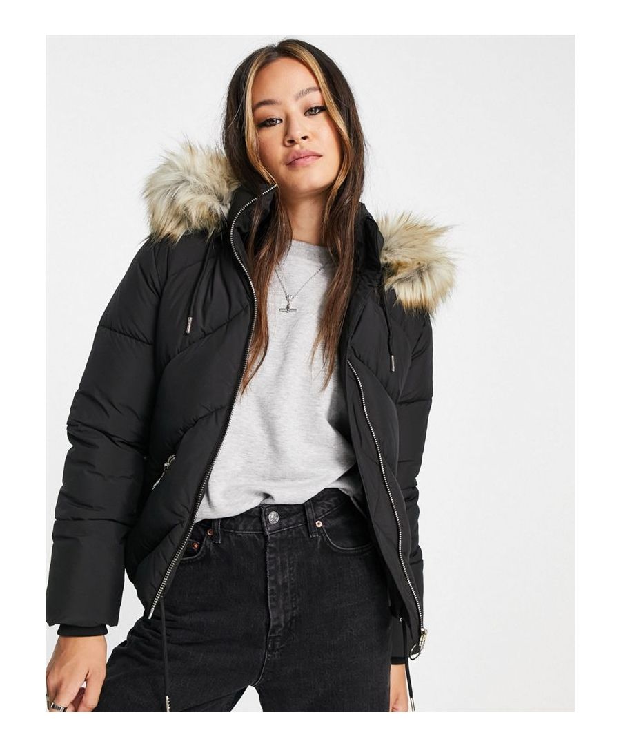 Coats & Jackets by Topshop That new-jacket feeling Detachable hood with faux-fur trim Zip fastening Side pockets Fitted cuffs Drawstring hem Regular fit Sold By: Asos