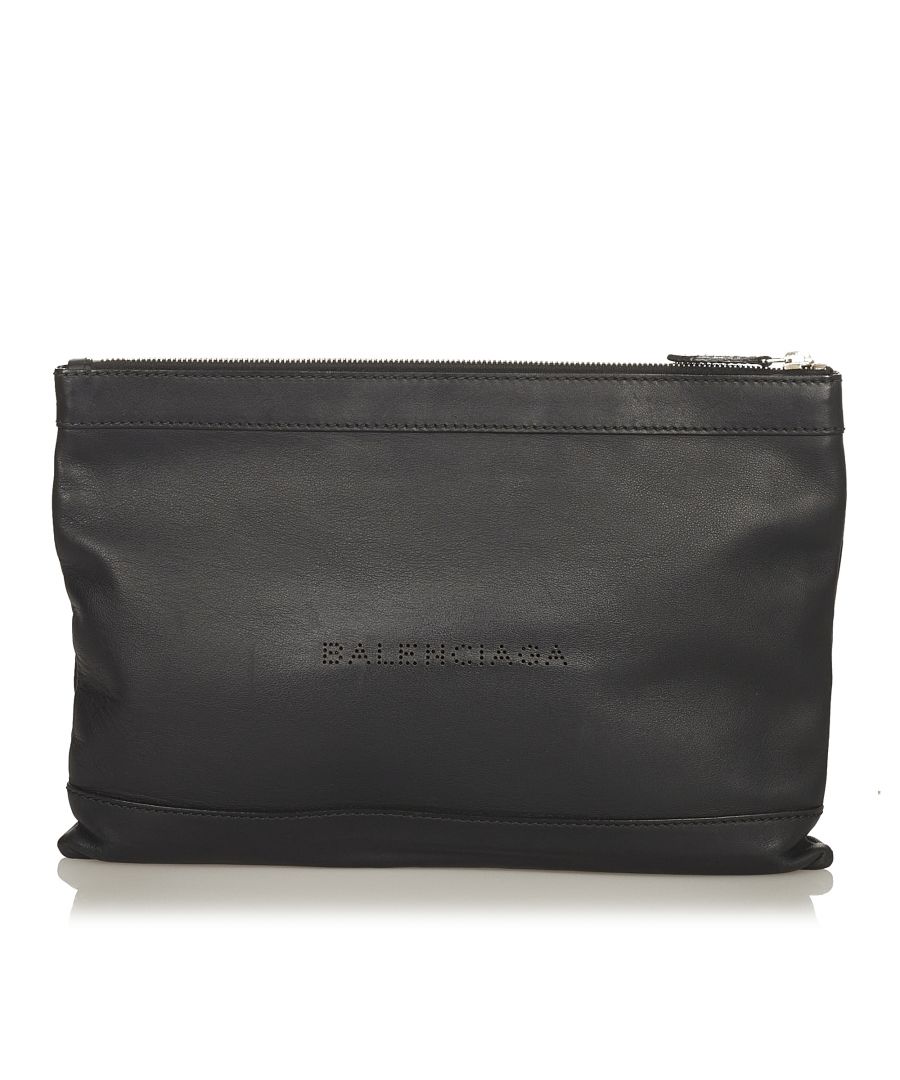 Image for Vintage Balenciaga Navy Clip M Clutch Bag Black