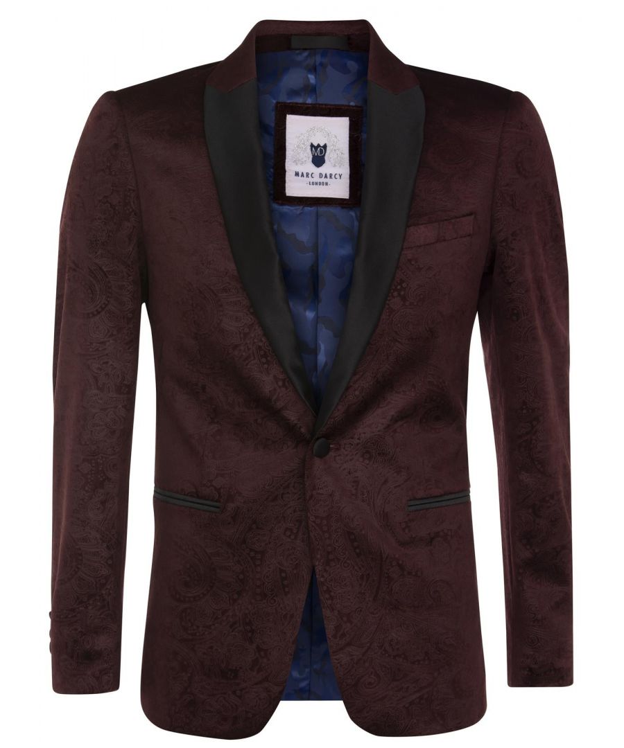 Infinity Leather Mens Wine Velvet Paisley Blazer Dinner Jacket - Burgundy - Size 38 (Chest)