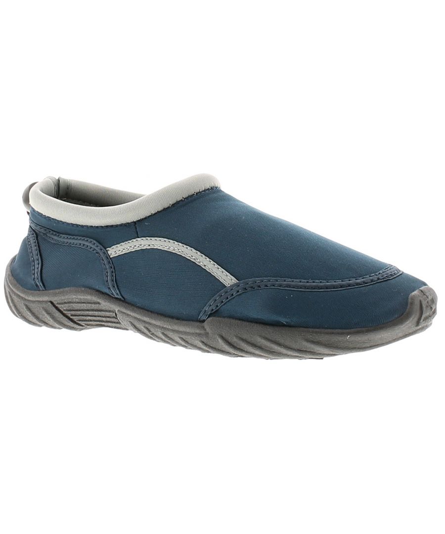 Rockstorm Rockpool Older Boys Aqua Shoes Navy. Fabric Upper. Fabric Lining. Synthetic Sole. Boys Childrens Lycra Aqua Comfort Flexible Shoe.
