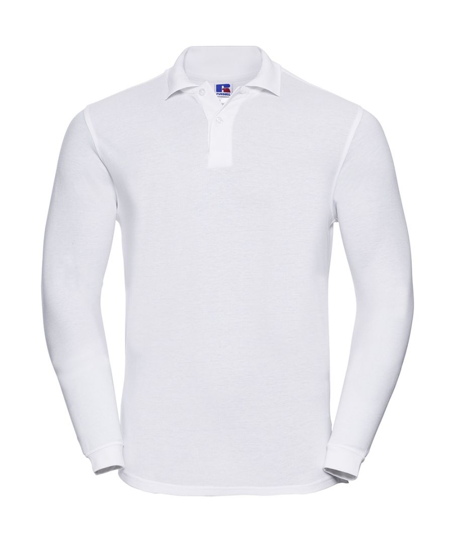 Russell Europe Mens Long Sleeve Classic Cotton Polo Shirt (White)