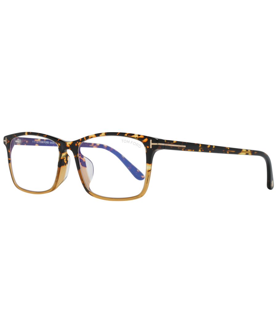 TomFord Rectangle Unisex Dark Havana  FT5584-F-B  FT5584-F-B are a classic and masculine rectangular design crafted fully from lightweight acetate and embellished with the signature Tom Ford T logo along the temples. Blue light block lenses help to prevent and reduce eye strain from long exposure to blue light from digital devices.