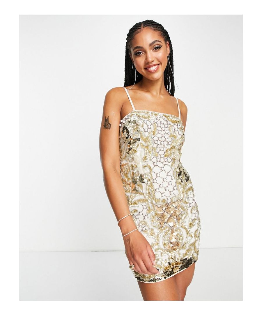 Mini dress by ASOS EDITION Thanks, it's ASOS Faux-pearl and bead embellishment Square neck Adjustable straps Zip-back fastening Regular fit  Sold By: Asos
