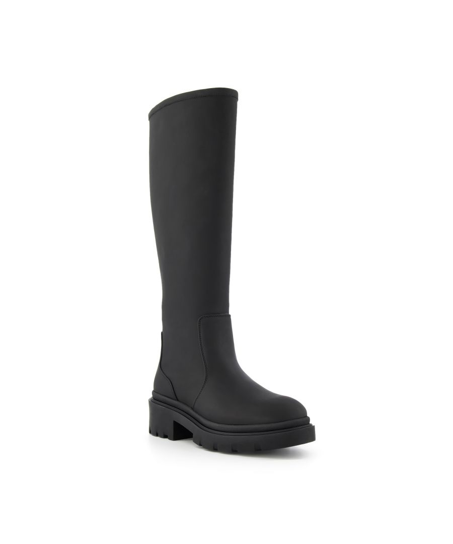 Town meets country with these cool chunky knee-high rubber boots. The track sole makes them the ideal boot for walking. While the waterproof rubber means you can take them across sprawling fields and country side or into the urban jungle. The styling