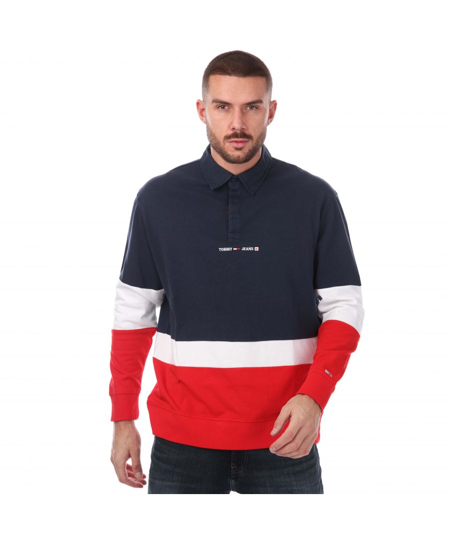 Tommy Hilfiger LS rugbypoloshirt met kleurvlakken voor heren, rood