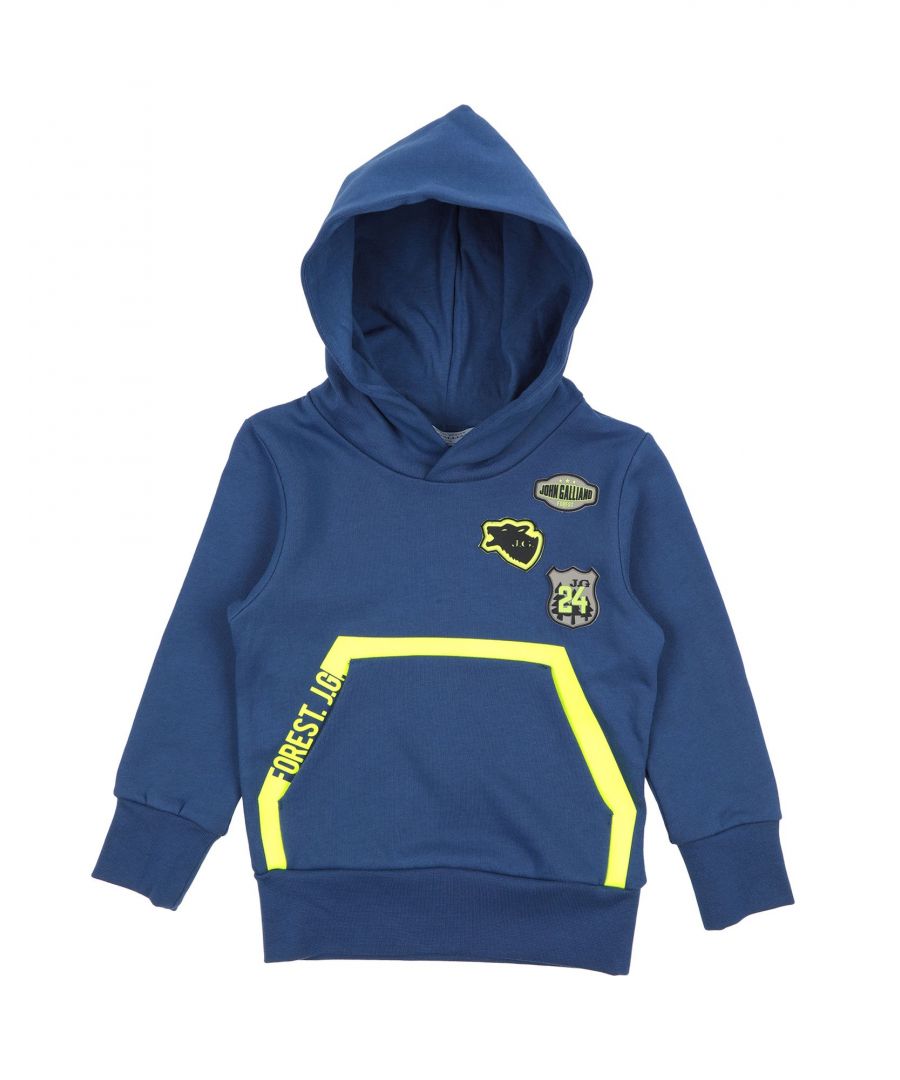 print, logo, solid colour, hooded collar, long sleeves, single pocket, wash at 30° c, do not dry clean, iron at 110° c max, do not bleach, do not tumble dry