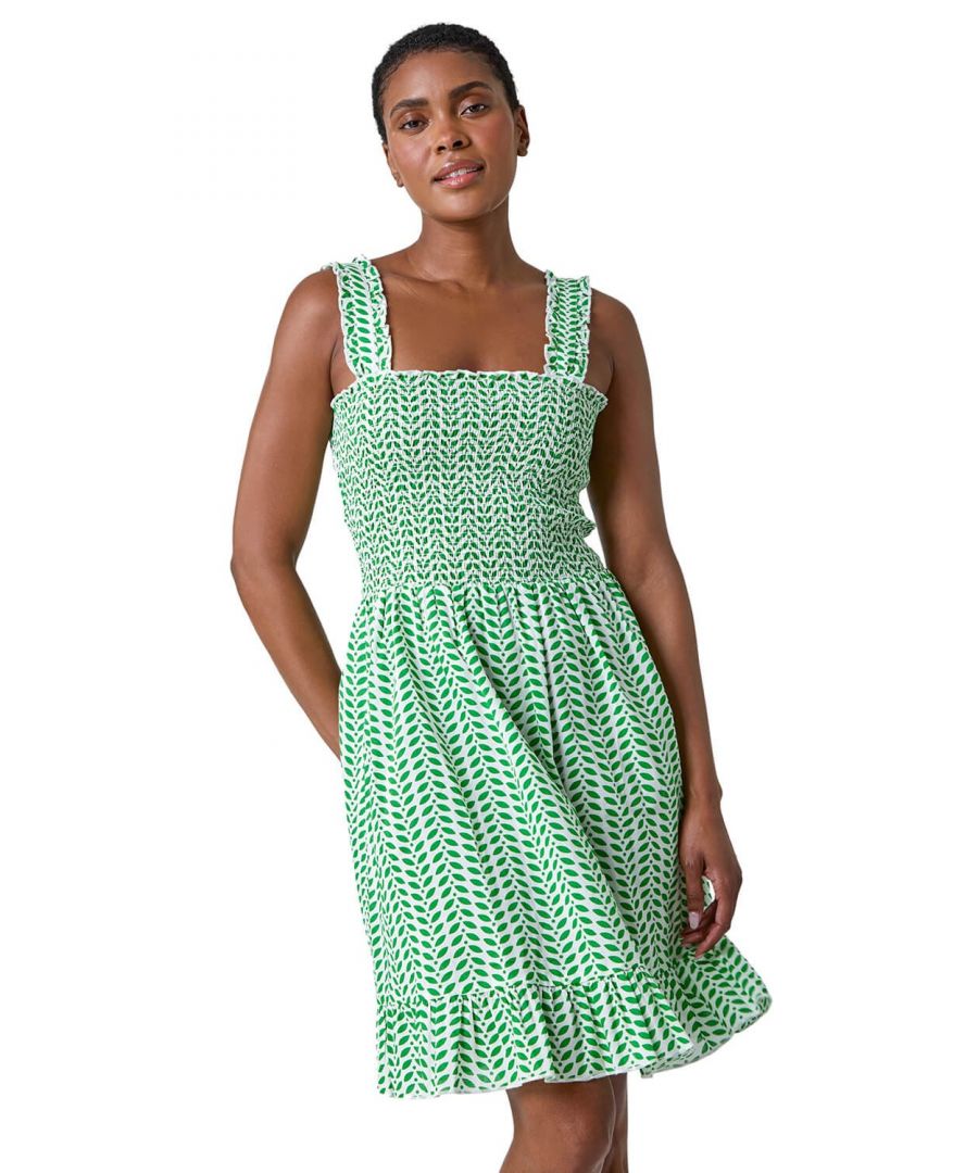 Roman Womens Zig Zag Print Shirred Cotton Dress - Green - Size 18 UK - Image 1