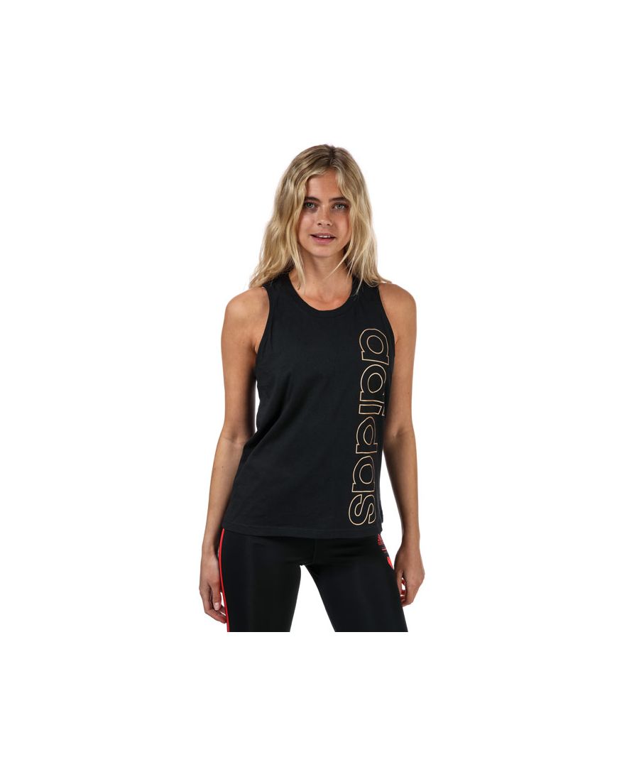 adidas Womenss Essentials Branded Tank Top in Black Cotton - Size 6 UK