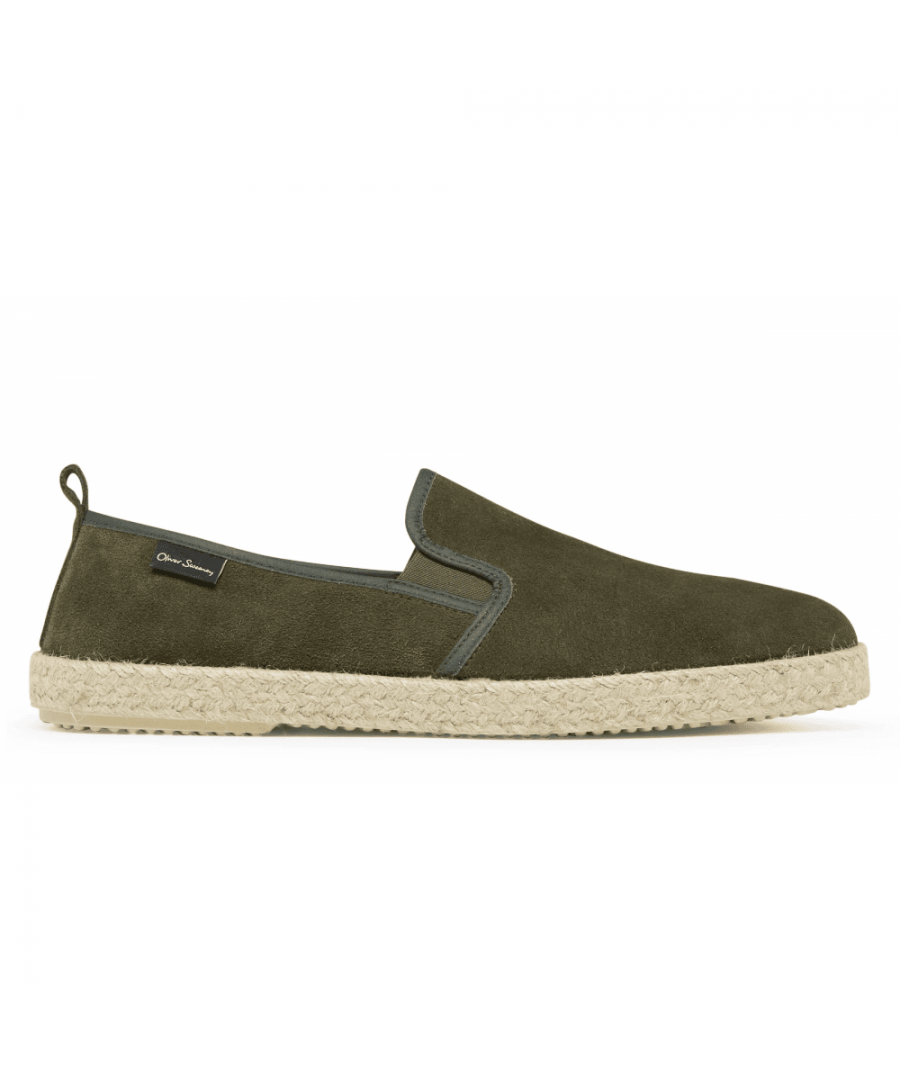 Moncayo espadrille; a comfortable, relaxed slip on, ideal for the summer months and holidays. The upper is unlined, supple, calf suede with a bound topline, twin elastic gussets for a flexible, secure fit and a handy suede back pull tab. The clever thing is the sole. The moulded rubber sole is edged in woven jute, with all of the relaxed, casual aesthetics of an espadrille, but significantly more practical.\nSuede upperTonal leather trimJute soleRubber outsoleTonal elasticated gusset\nMade in Spain\n 