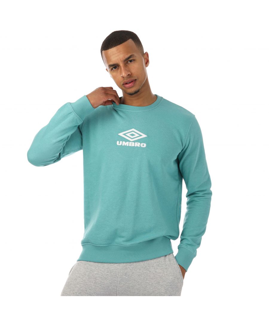 Mens Umbro Diamond Sweatshirt in light blue.- Ribbed crewneck.- Long sleeves.- Matte plastisol logo print on the front chest.- Ribbed cuffs and hem.- Regular fit.- 70% Cotton  30% Polyester.- Ref: UMJM063352UWHT