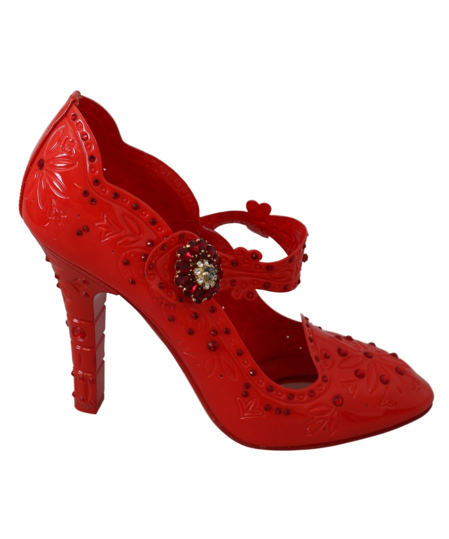 Image for Dolce & Gabbana Red Floral Crystal CINDERELLA Heels Shoes