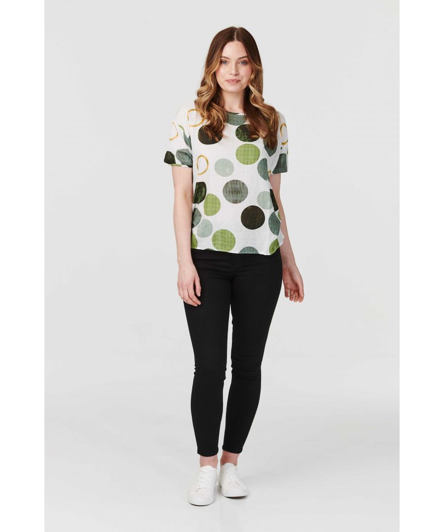 No top collection is complete without a polka dot cotton blend top. With a round neck, short sleeves, a curved hem and a hip length fit. Tuck into a tailored skirt and add heels for a chic work look or pair with straight leg jeans and trainers for everyday.