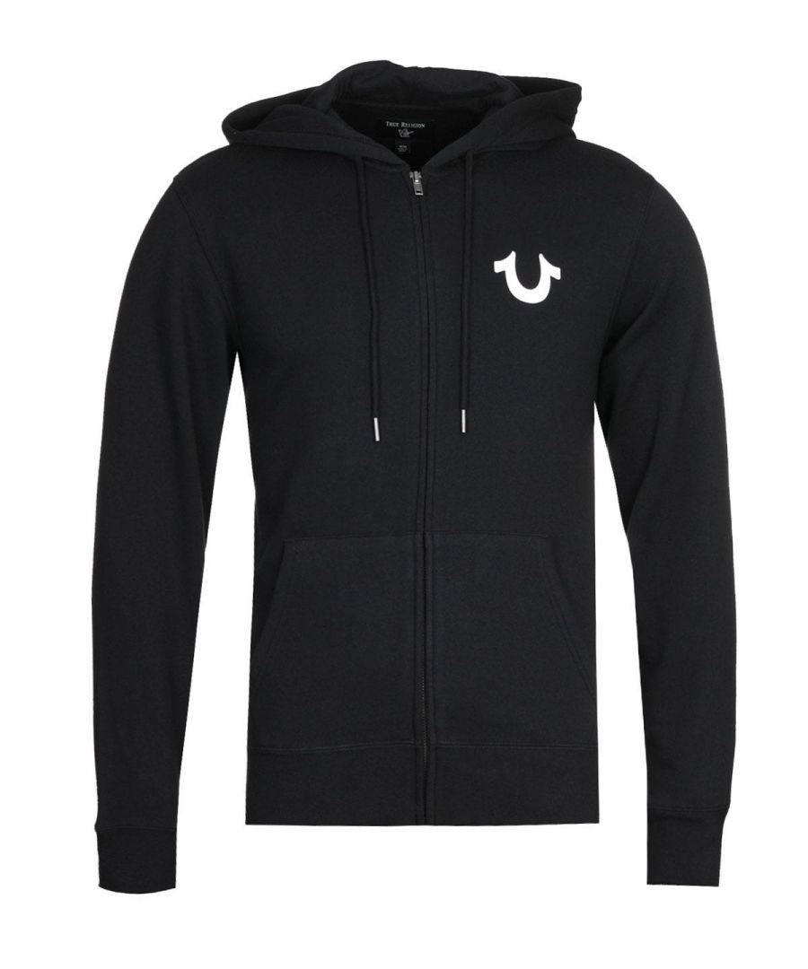 <p>This is the Lullaby Zip Hooded Sweatshirt in Black by True Religion.\nTrue Religion are global denim experts who have redesigned and reinvented the traditional 5 pocket jean. They were founded in L.A. back in 2002 and quickly became known for quality craftsmanship, bold design and the iconic lucky horseshoe logo.</p><ul><li>Cotton blend construction</li><li>Zip through</li><li>White horseshoe logo at chest</li><li>Hand pockets</li><li>Buddha branding print to the back</li></ul>-<p>Style & Fit:</p><ul><li>Regular fit</li><li>Zipped Hoddie</li></ul><p>Fabric Composition & Care:</p><ul><li>60% Cotton 40% Polyester</li><li>Machine wash</li></ul>