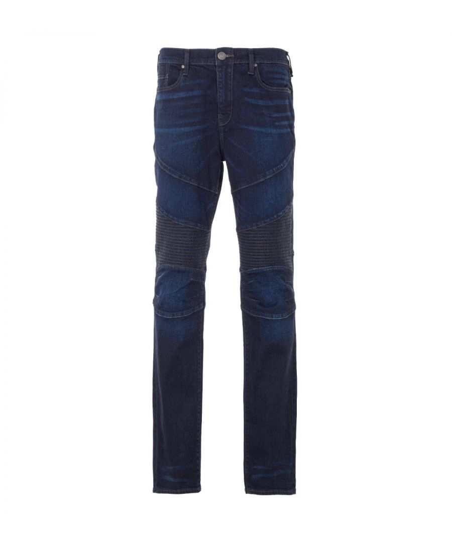 True Religion creates a look of pure self-expression  you'll exhibit confidence and character when wearing the iconic Horseshoe stitching. Focusing on raw construction  the Rocco jeans are crafted from stretch-cotton and cut to a relaxed skinny fit to ensure a comfortable  yet streamlined look. The Moto version boasts bold motorbike pants features  that will have you oozing biker style. -Relaxed Skinny-Stretch Denim-Zip Button Fly Fastening-Five Pocket Design-Moto Detailing-True Religion Branding