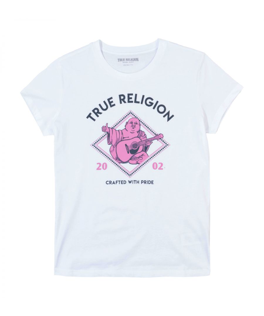 <p>The Crystal Buddha Tee is a casual styling must-have. This ultra-comfortable women’s t-shirt features a deep v-neckline and is detailed with a crystal-embellished Buddha graphic across the front.</p><p>Style & Fit:</p><ul><li>Short Sleeve</li><li>Model\'s Height: 5\' 9″</li><li>Model is wearing Size S</li></ul><p>Composition & Care:</p><ul><li>50% Polyester 50% Modal</li><li>Machine Wash</li></ul>