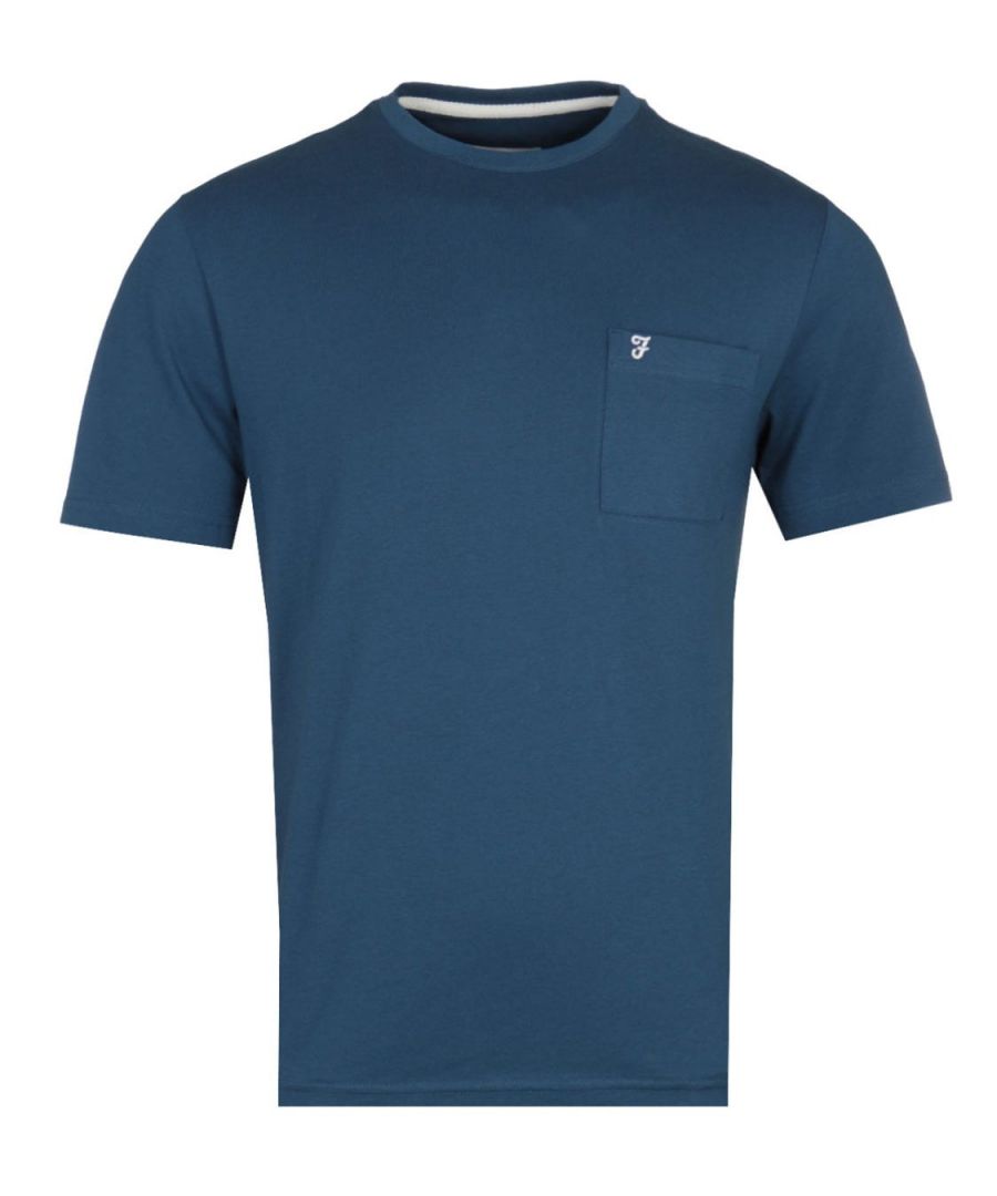 Farah Mens Edwards Modern Fit Dark Teal Pocket T-Shirt - Blue - Size Large