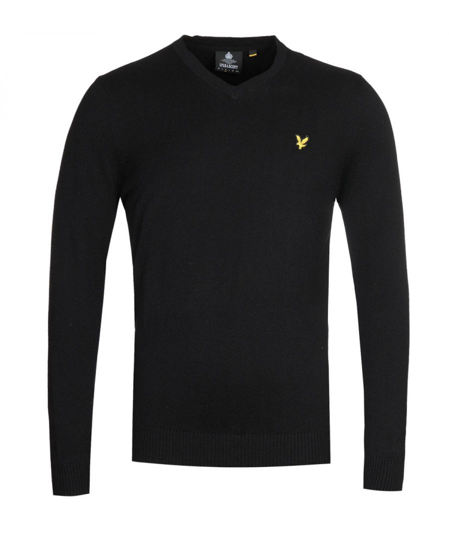 Lyle & Scott Mens V-Neck Merino Cotton Jet Black Sweater - Size 2XL
