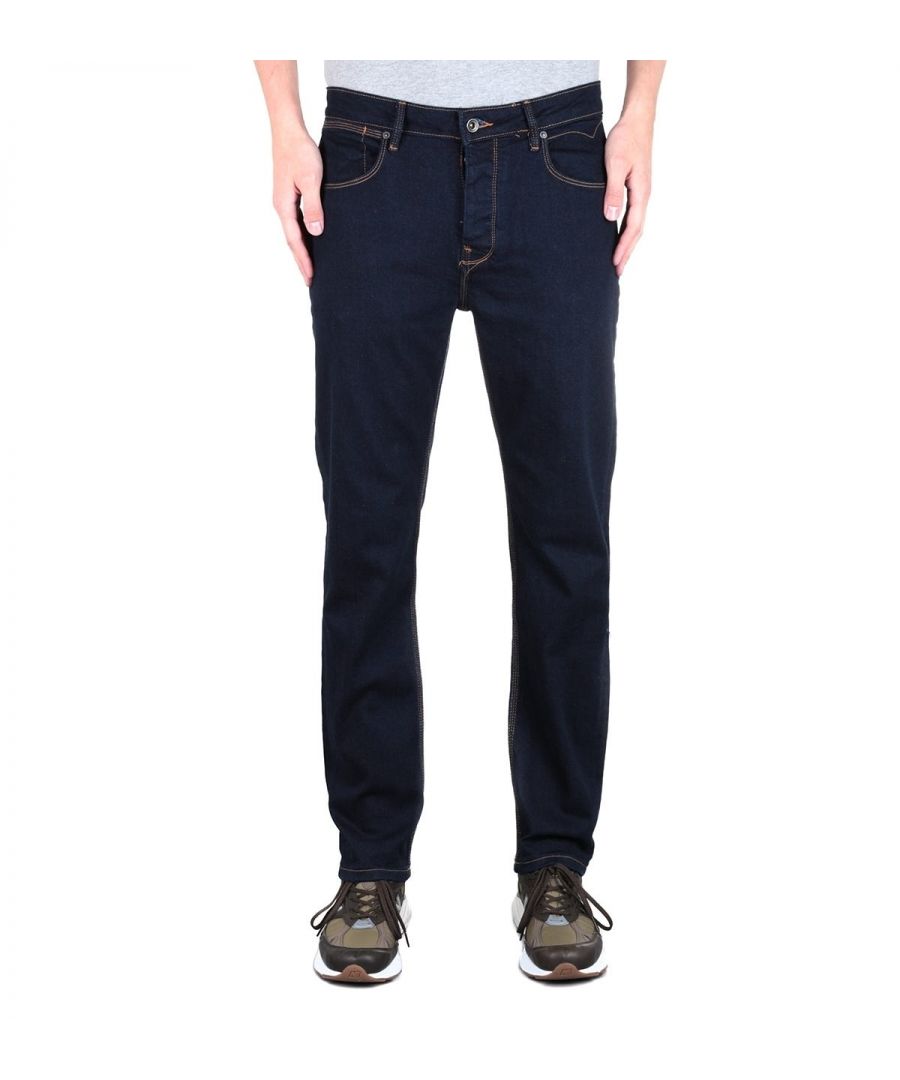 Mens Luke 1977 Freddie Fast Jeans in blue.- Classic 5 pocket styling.- Button fastening.- Stretch cotton denim.- Belt looped waist.- Leather LUKE tab at rear pocket.- Luke 1977 branding.- LUKE badge at coin pocket.- Slim straight' fit.- 98% Cotton  2% Elastane. Machine wash at 30 degrees.- Ref: M420505RAW