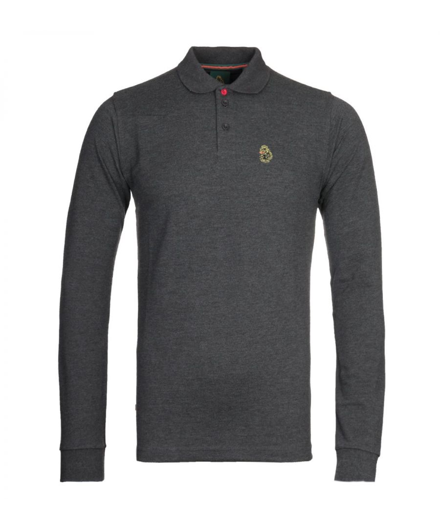 Luke 1977 Williams piqué poloshirt met lange mouwen, antracietgrijs