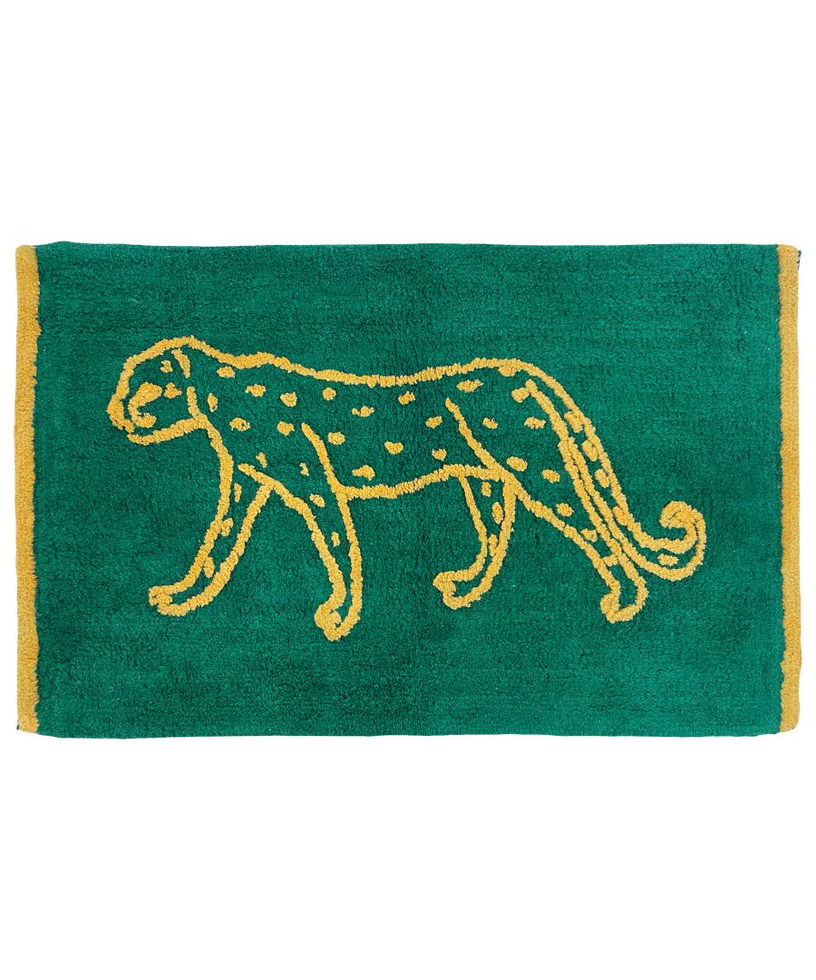 Featuring a minimalistic design of the majestic leopard, finished with a bold contrasting side trim. Made from 100% Cotton, making this bath mat incredibly soft under foot. This bath mat has an anti-slip quality, keeping it securely in place on your bathroom floor. The 1800 GSM ensures this bath mat is super absorbent preventing post-bath or shower puddles.