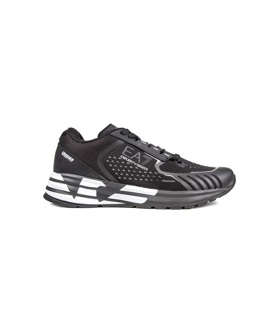 EA7 Mens Heel Logo Trainers - Black Nylon - Size UK 8
