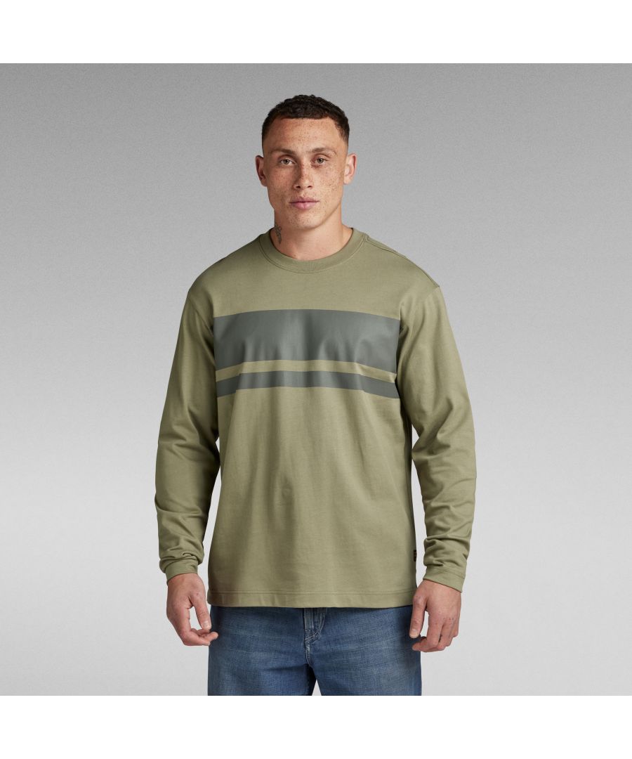 G Star Raw Mens G-Star RAW Placed Stripe Boxy T-Shirt - Green Cotton - Size Medium
