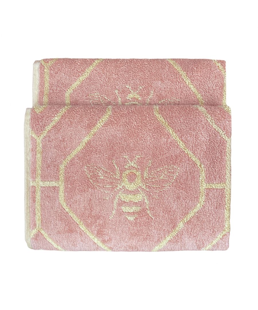 Make your bathroom buzz with the Bee Deco Hand Towel. Featuring a honeycomb inspired geometric design with buzzing bumble bees, this 100% Turkish cotton hand towel is the perfect addition to any modern, colour-loving home!  This product is certified by OEKO-TEX® showing it has been sustainably made.